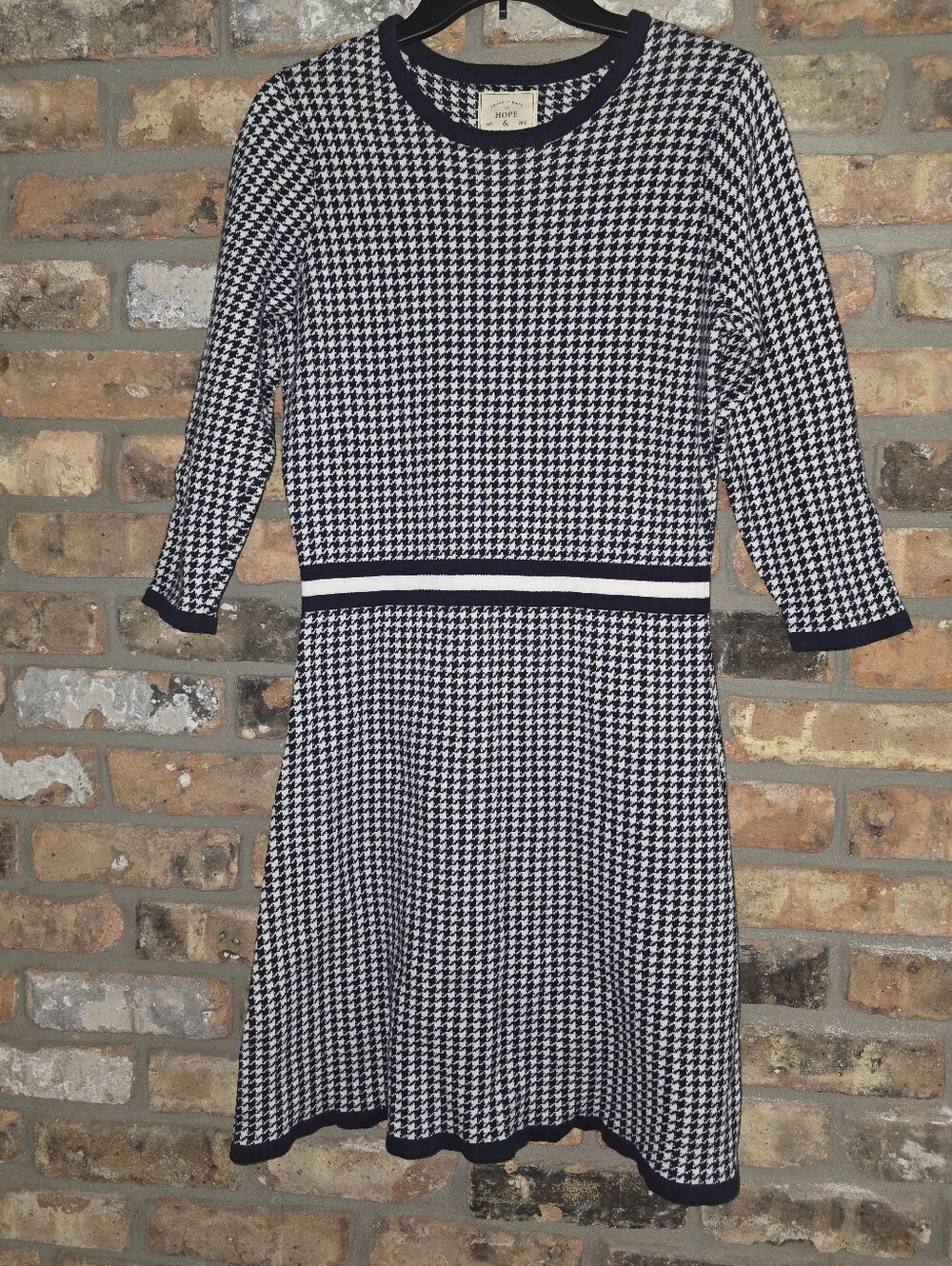 Houndstooth Knit Fit-and-Flare Dress - Black & White